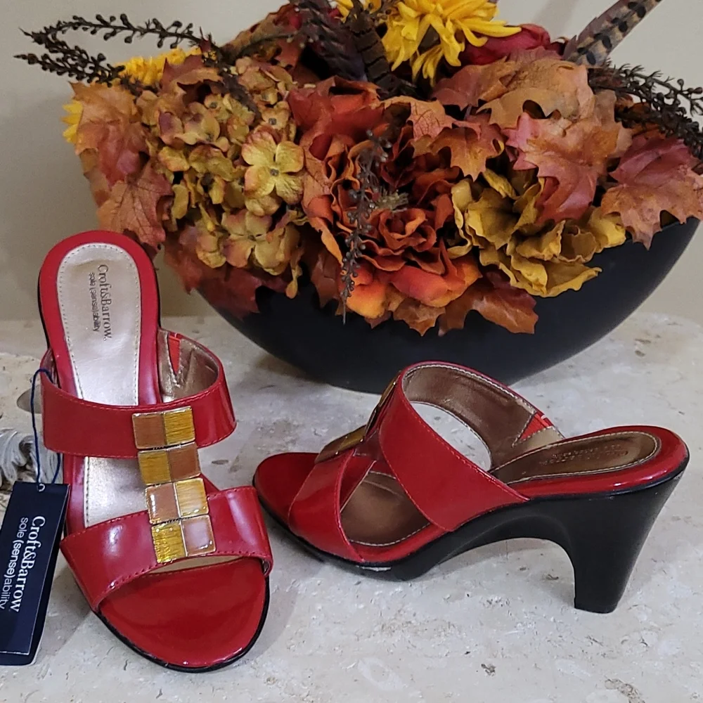 NEW High Heel Sandals Red Patent Open Toe Sole Sense Ability Pad Croft Barrow 6